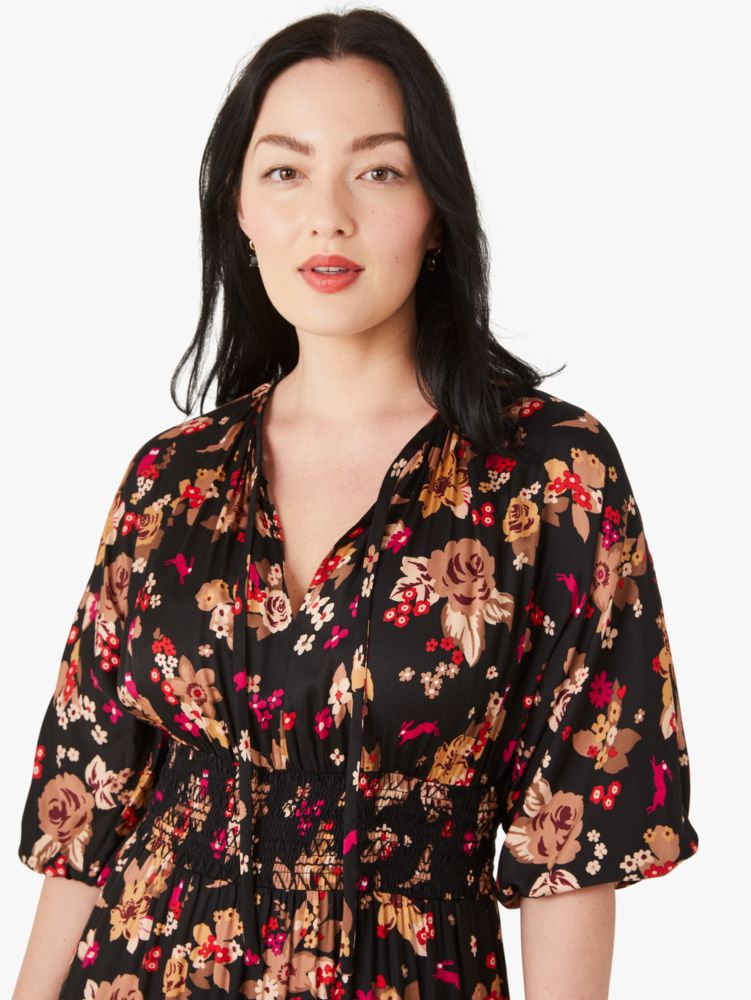 Kate Spade,floral bouquet silk twill dress,