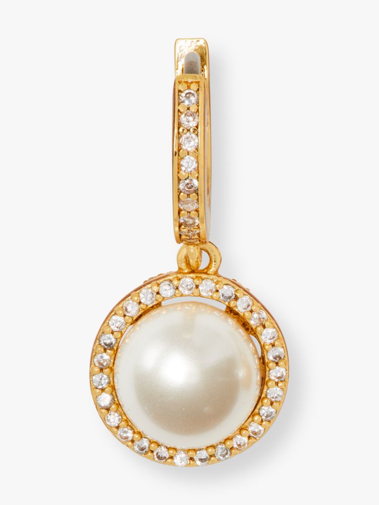 Kate Spade,Something Sparkly Spade Huggies,Dangle Earring,Huggies,Metal Material,Cubic Zirconia,Gem Embellishment,Pearl,Go...,Cream