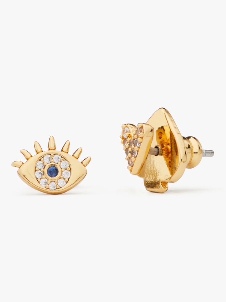 Wishes Evil Eye & Heart Asymmetrical Studs, , Product