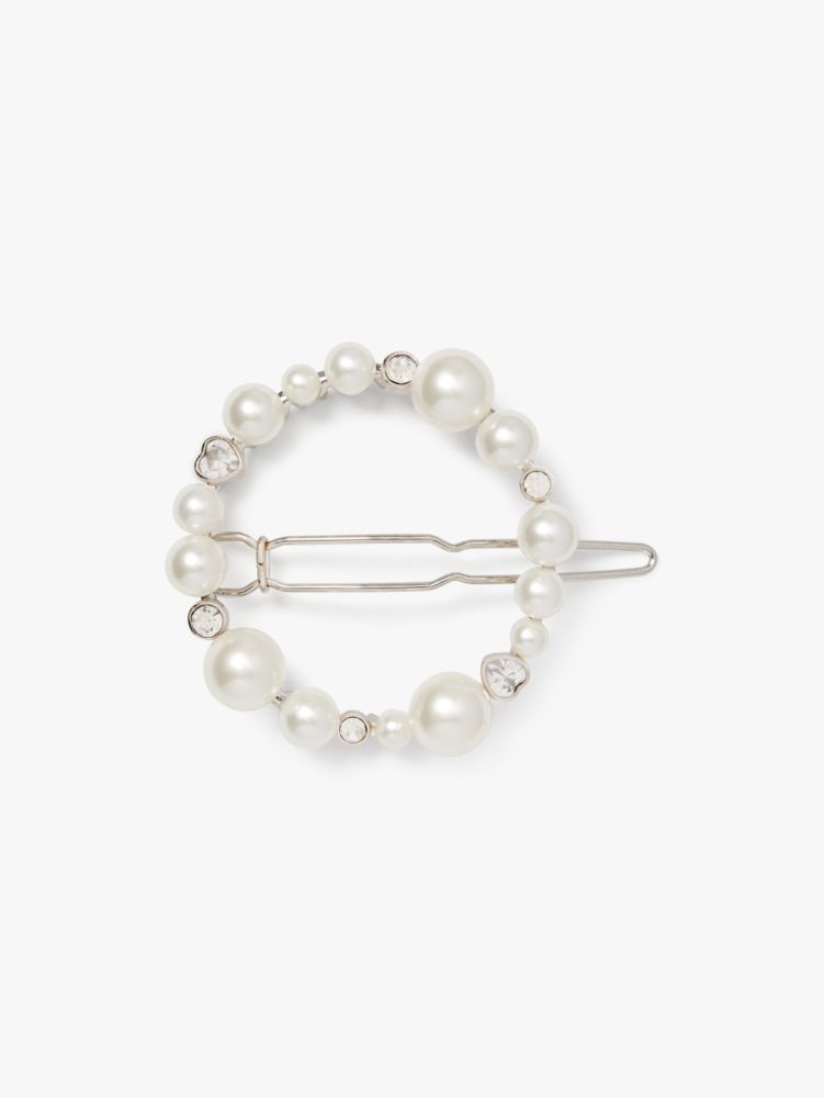 Kate Spade,Pearl Caviar Round Barrette,hair accessories,Cream/Silver