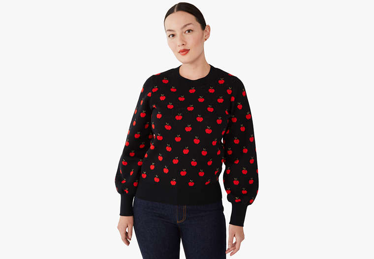 Kate Spade,apple toss jacquard sweater,sweaters,Black