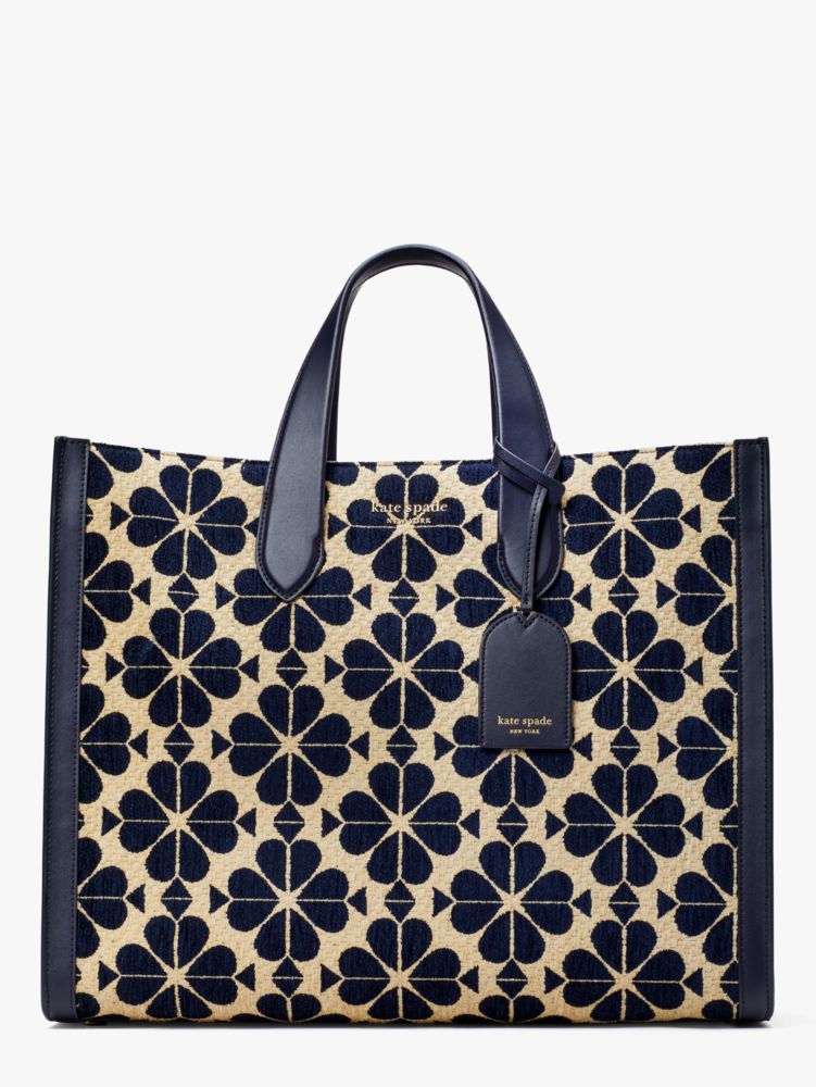 Kate Spade Manhattan Oversized Spade Flower Monogram Chenille Fabric Large  Tote in Black