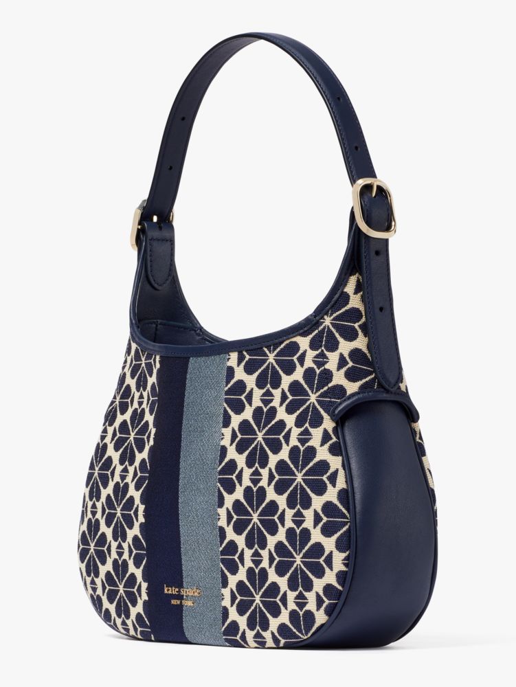 Kate Spade,スペード フラワー ジャカード ストライプ ペニー スモール ホーボー バッグ,ショルダー・クロスボディ,ブルーマルチ