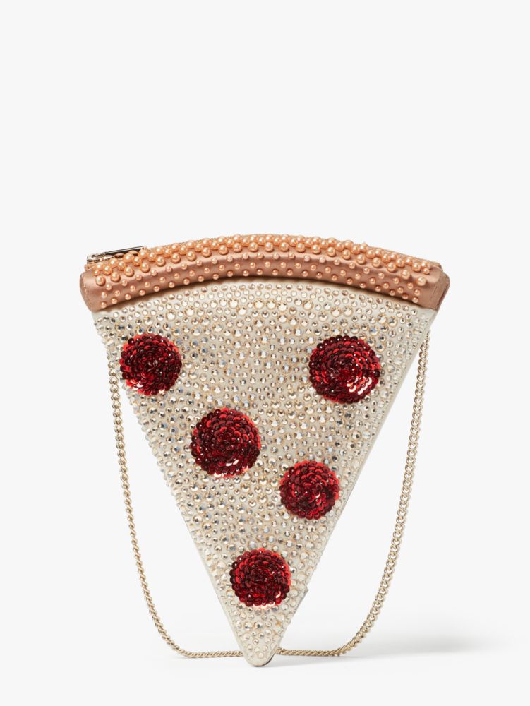 Kate Spade,Slice 3d Pizza Crossbody,Leather,Crossbody,3D Embellishment,Pearl,Sequin,Rhinestones,Embellished,Party,Multi Color