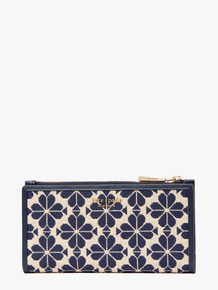 Kate Spade,スペード フラワー ジャカード ジップ スリム ウォレット,財布小物,ブルーマルチ