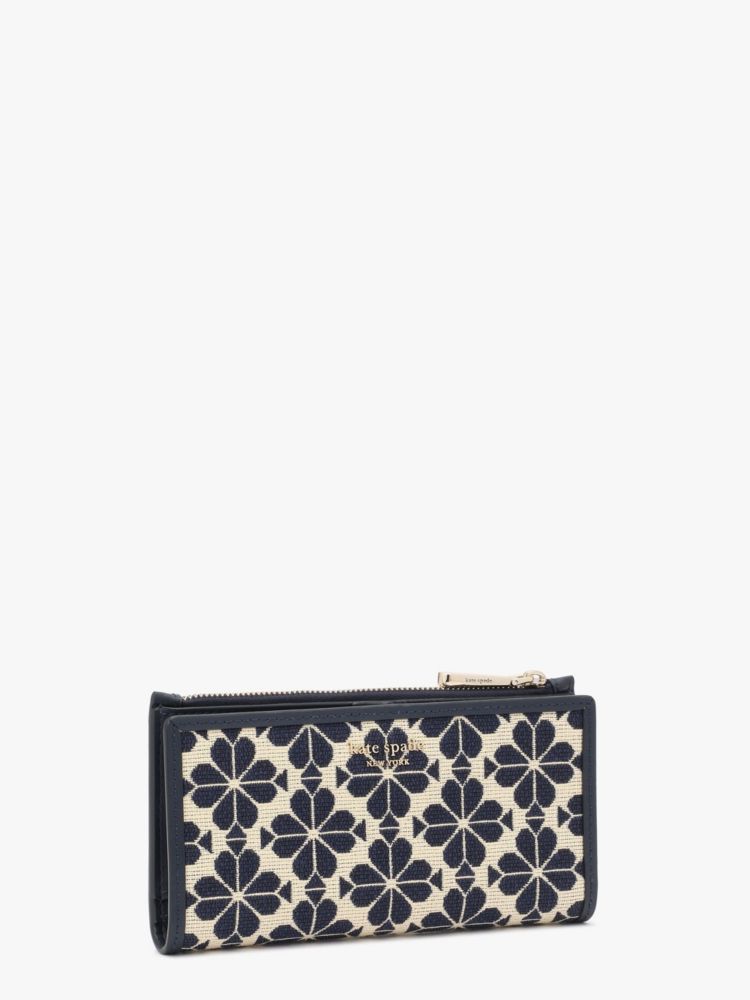 Kate Spade,スペード フラワー ジャカード ジップ スリム ウォレット,財布小物,ブルーマルチ