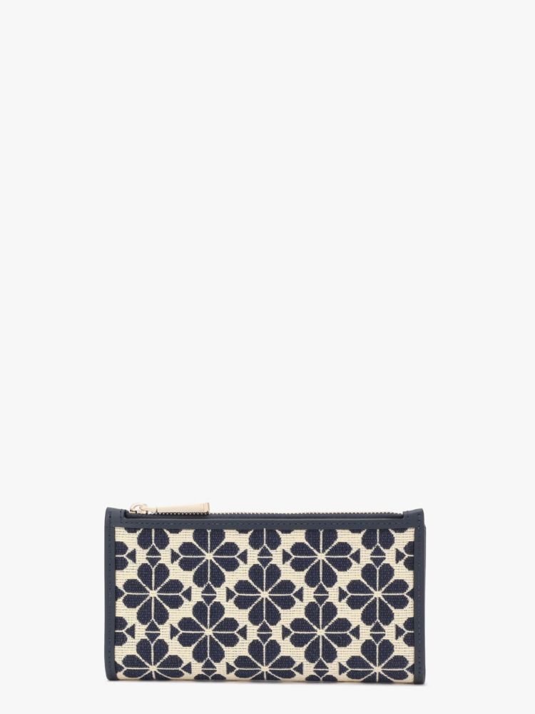 Kate Spade,スペード フラワー ジャカード ジップ スリム ウォレット,財布小物,ブルーマルチ