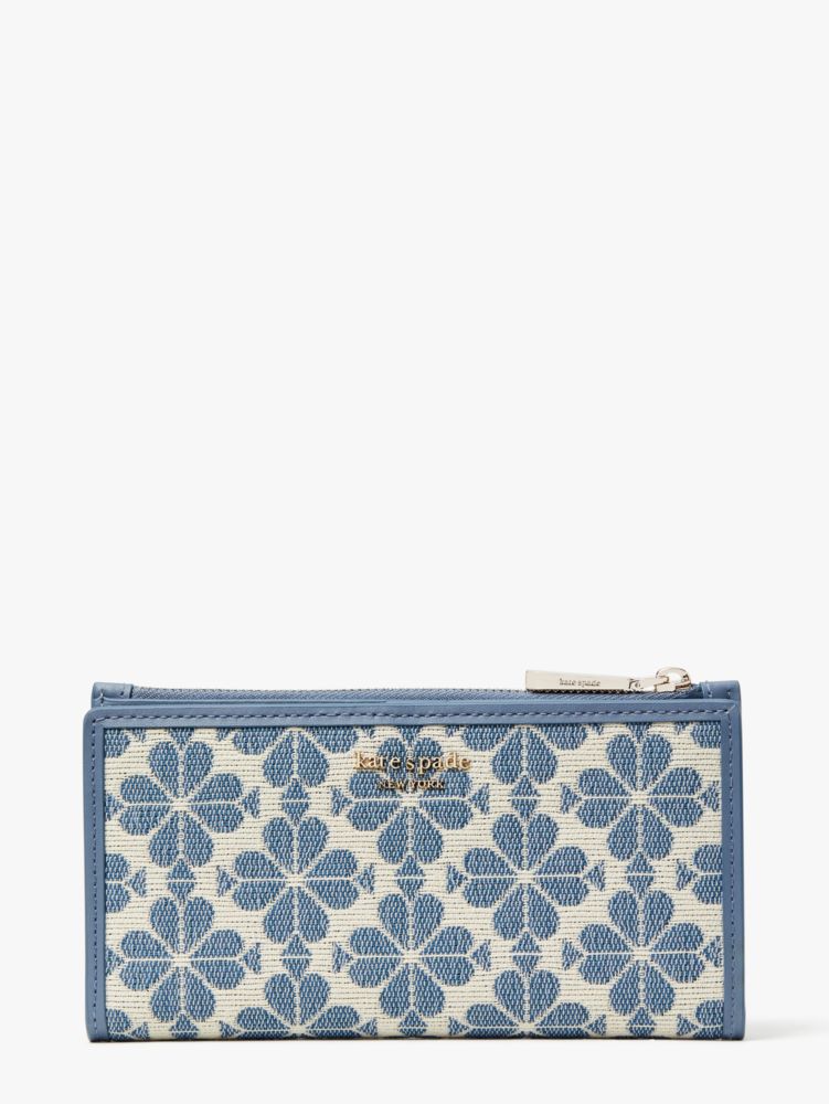 Kate Spade,Spade Flower Jacquard Zip Slim Wallet,Morning Sky Multi