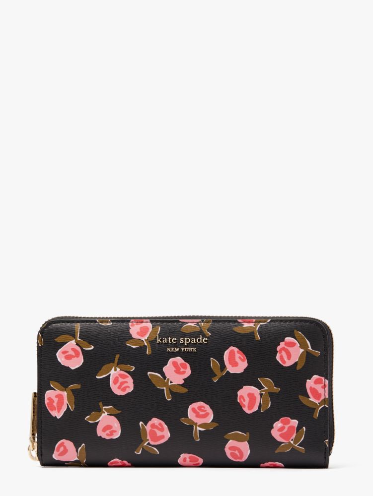 Kate Spade,Spencer Ditsy Rose Zip-Around Continental Wallet,Black Multi