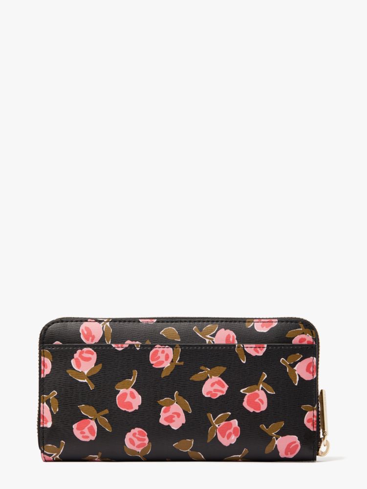 Kate Spade,Spencer Ditsy Rose Zip-Around Continental Wallet,Black Multi