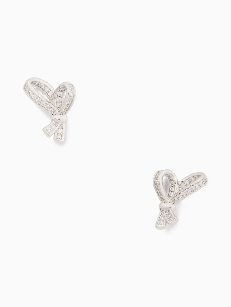 Kate Spade,all tied up pave studs,earrings,Clear/Silver