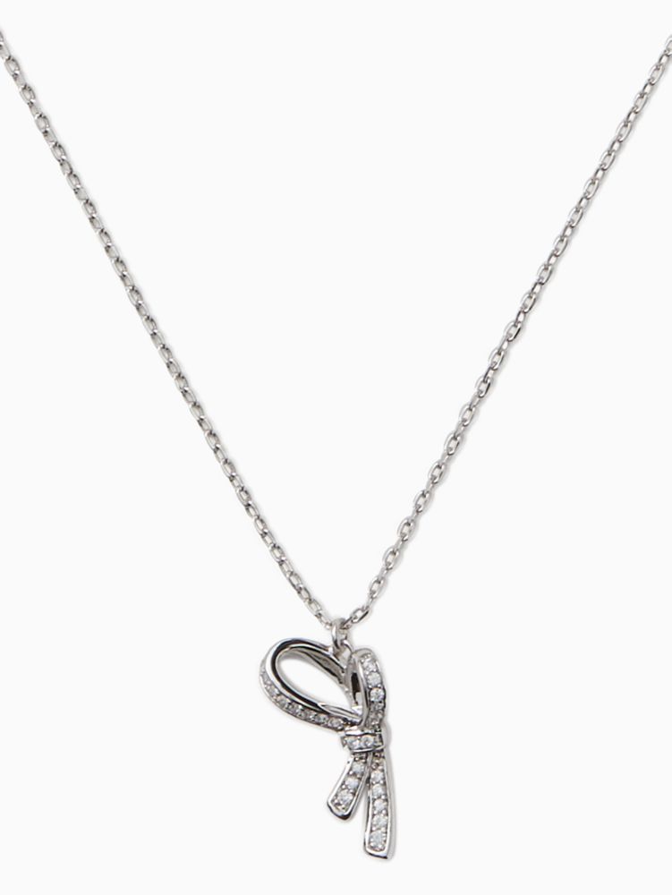 Kate Spade,all tied up pave pendant necklace,necklaces,Clear/Silver