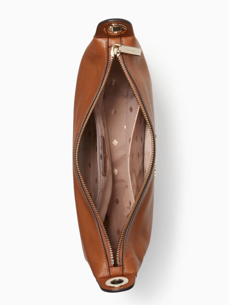 Kate Spade,Rosie Large Crossbody,Leather,Coin,Crossbody,Logo,Word Embellishment,Stripe,Metal,Lined,Casual,Brown