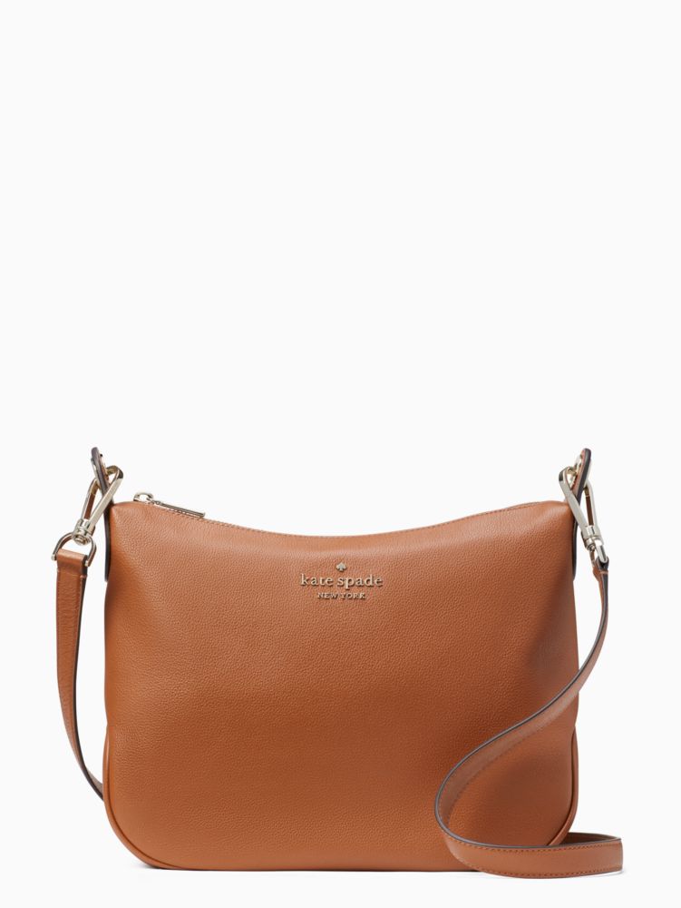 Kate Spade,Rosie Large Crossbody,Leather,Coin,Crossbody,Logo,Word Embellishment,Stripe,Metal,Lined,Casual,Brown