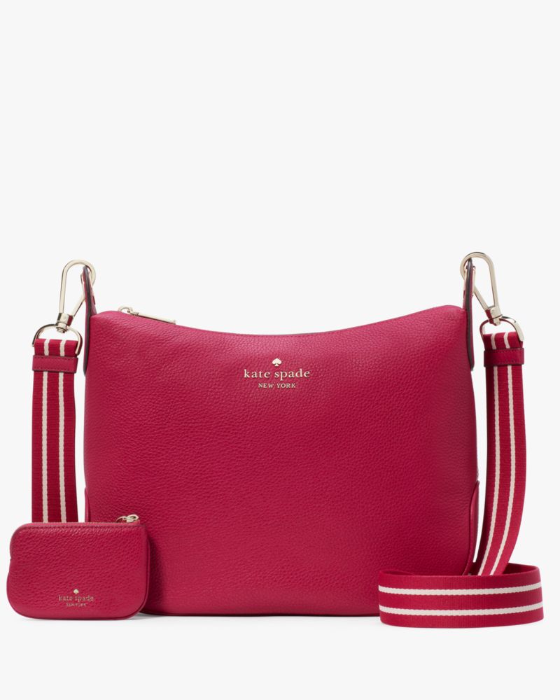 Kate Spade,Rosie Large Crossbody,Leather,Coin,Crossbody,Logo,Word Embellishment,Metal,Stripe,Lined,Casual,