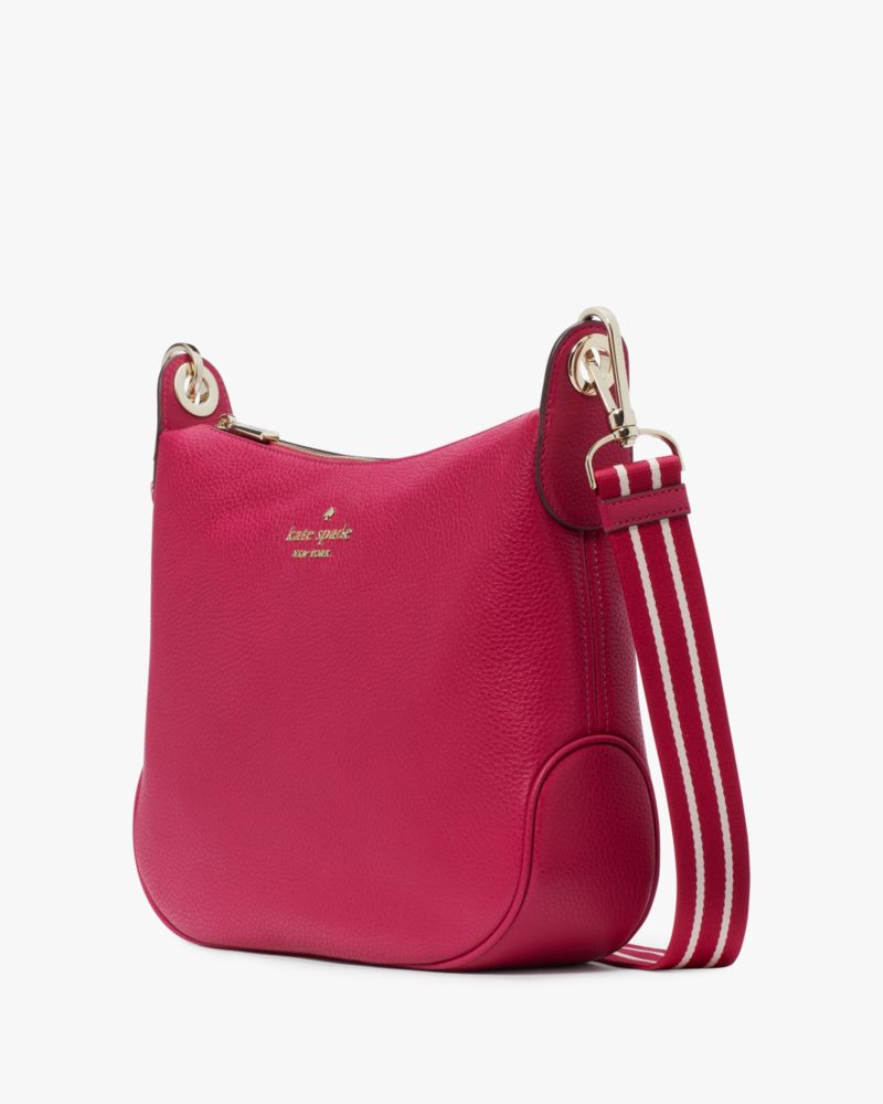 Kate Spade,Rosie Large Crossbody,Leather,Coin,Crossbody,Logo,Word Embellishment,Metal,Stripe,Lined,Casual,Fuchsia