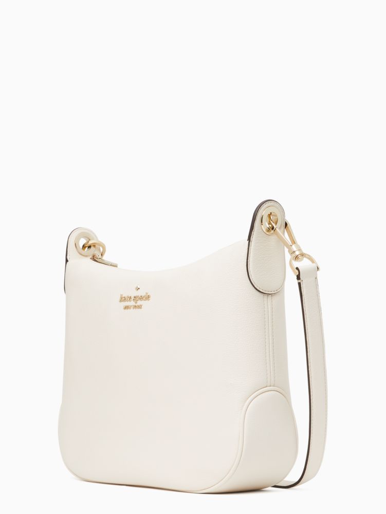 Kate Spade,Rosie Large Crossbody,Leather,Coin,Crossbody,Logo,Word Embellishment,Stripe,Metal,Lined,Casual,White,Cream