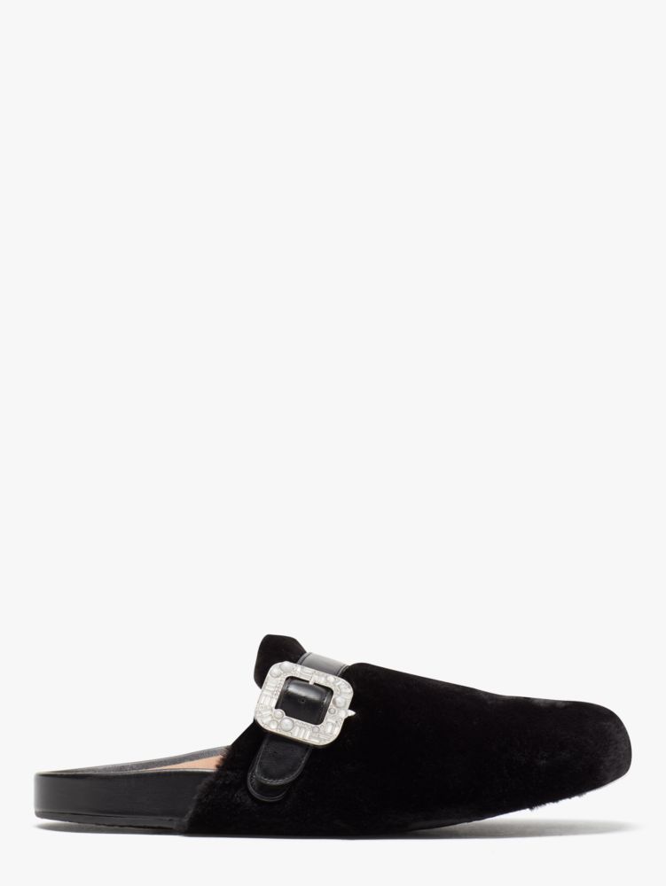Kate Spade,Cici Mules,Faux Fur,Leather,Mules,Rhinestones,Pearl,Silver Metal,Day Party,