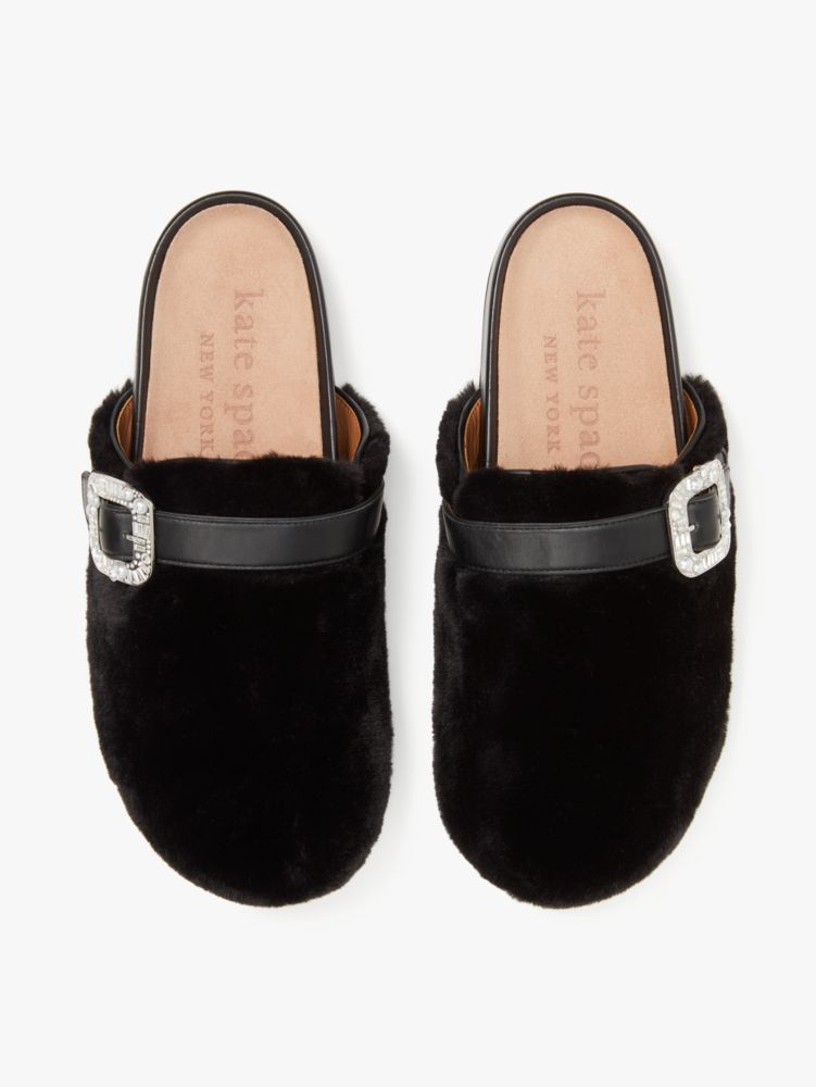 Kate Spade,Cici Mules,Faux Fur,Leather,Mules,Rhinestones,Pearl,Silver Metal,Day Party,
