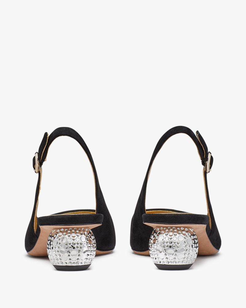 Kate Spade,Ruby Sling Pumps,Lining Leather,Suede,Pumps,Sculptural Heel,Metal,Cocktail,Black
