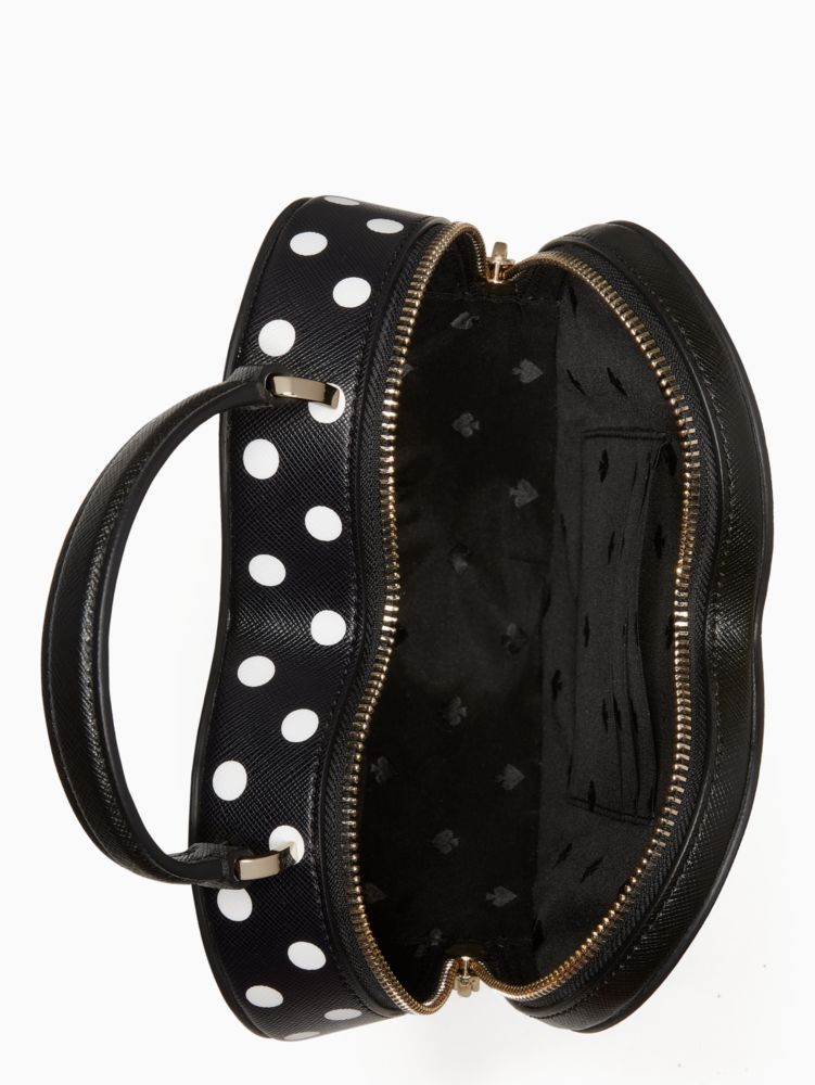 Kate Spade Love Shack Heart Crossbody Purse Black White Polka Dots Novelty