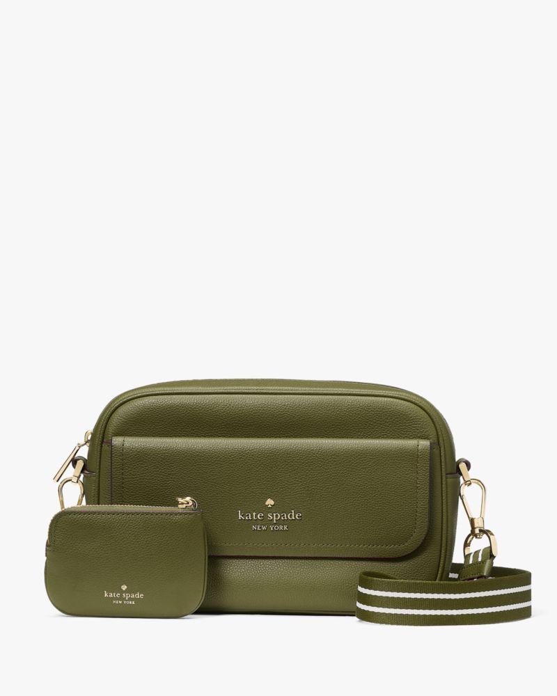 Kate Spade,Rosie Pebbled Leather Flap Camera Bag,Enchanted Green