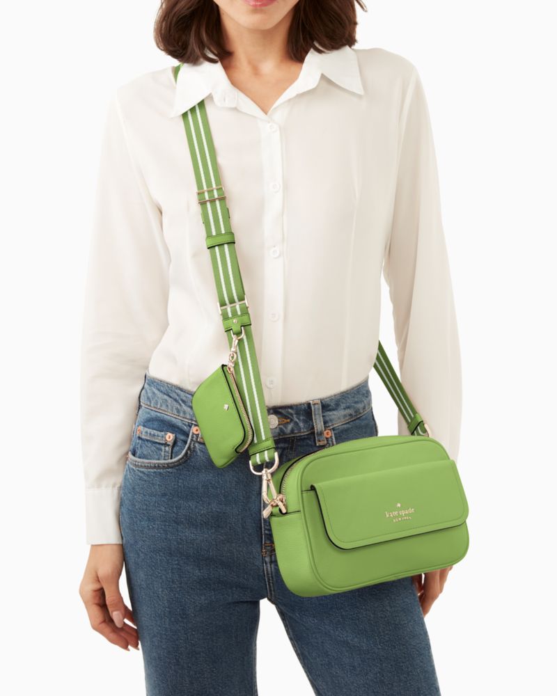 Kate Spade,Rosie Pebbled Leather Flap Camera Bag,Turtle Green