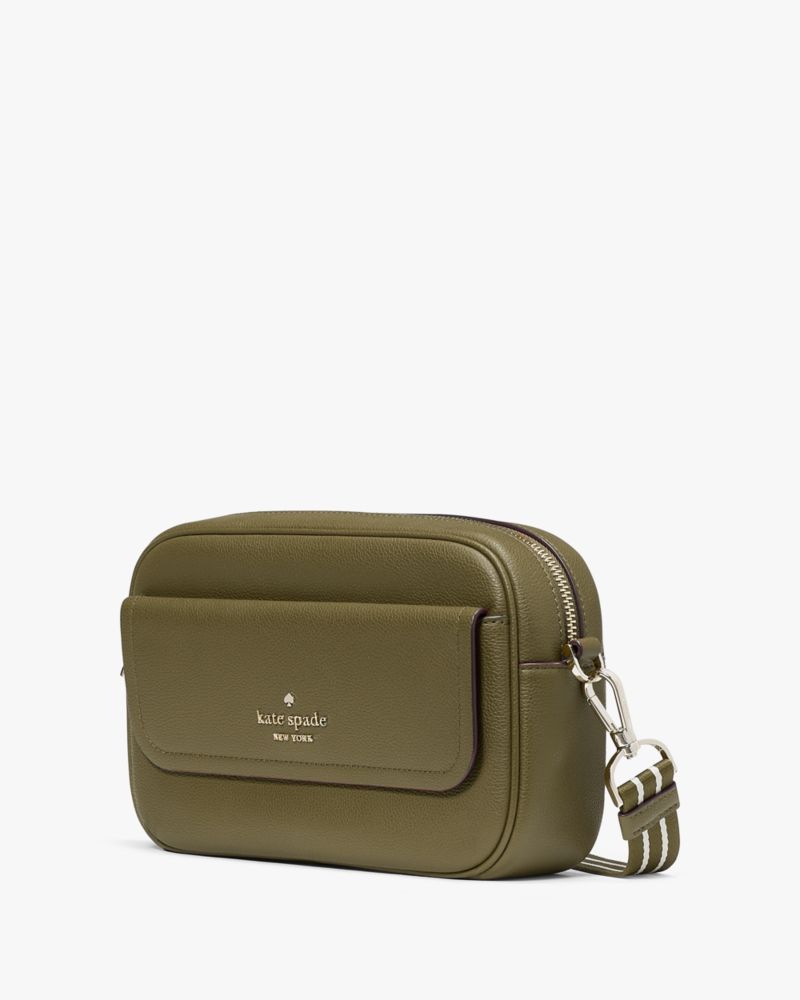 Kate Spade,Rosie Pebbled Leather Small Flap Camera Bag,Leather,Camera Bag,Coin,Logo,Stripe,Metal,Word Embellishment,Lined,...,Olive