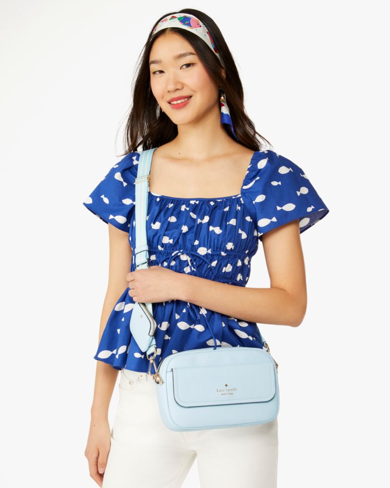 Kate Spade,Rosie Pebbled Leather Flap Camera Bag,Crisp Sky