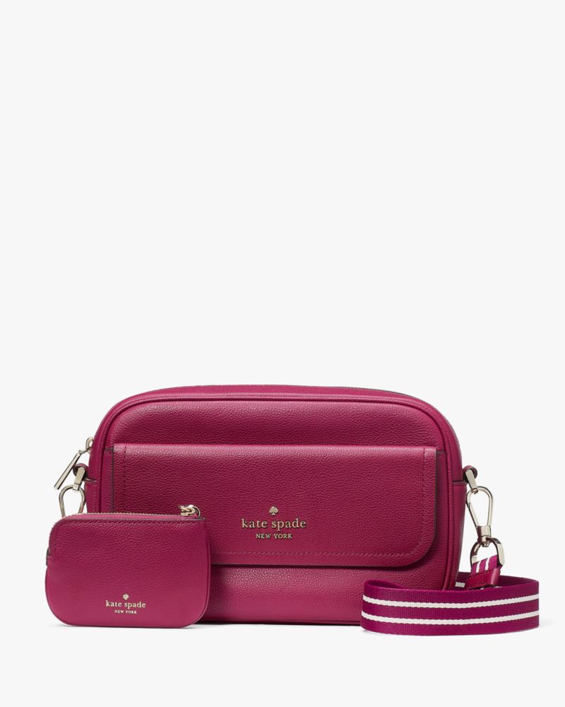 Kate Spade,Rosie Pebbled Leather Small Flap Camera Bag,Leather,Camera Bag,Coin,Metal,Stripe,Logo,Word Embellishment,Lined,...,