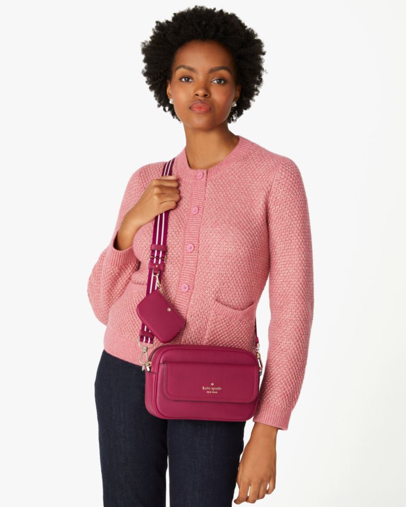 Kate Spade,Rosie Pebbled Leather Small Flap Camera Bag,Leather,Camera Bag,Coin,Metal,Stripe,Logo,Word Embellishment,Lined,...,