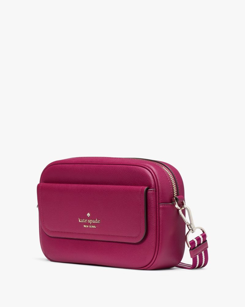 Kate Spade,Rosie Pebbled Leather Small Flap Camera Bag,Leather,Camera Bag,Coin,Metal,Stripe,Logo,Word Embellishment,Lined,...,