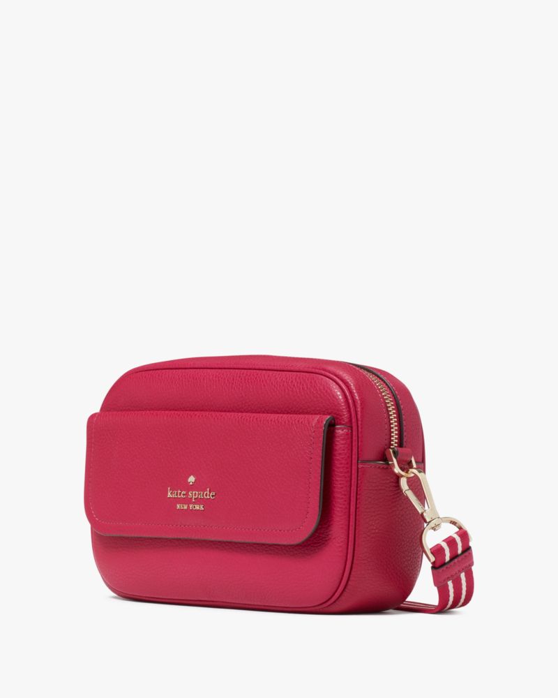 Kate Spade,Rosie Pebbled Leather Small Flap Camera Bag,Leather,Camera Bag,Coin,Logo,Stripe,Metal,Word Embellishment,Lined,...,Fuchsia