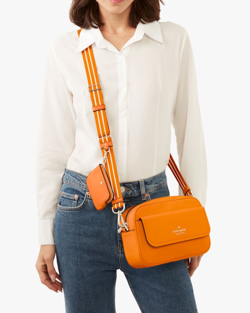 Kate Spade,Rosie Pebbled Leather Flap Camera Bag,Carrot Cake