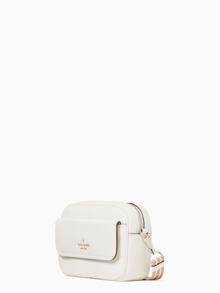 Kate Spade,Rosie Pebbled Leather Small Flap Camera Bag,Leather,Camera Bag,Coin,Logo,Stripe,Metal,Word Embellishment,Lined,...,White