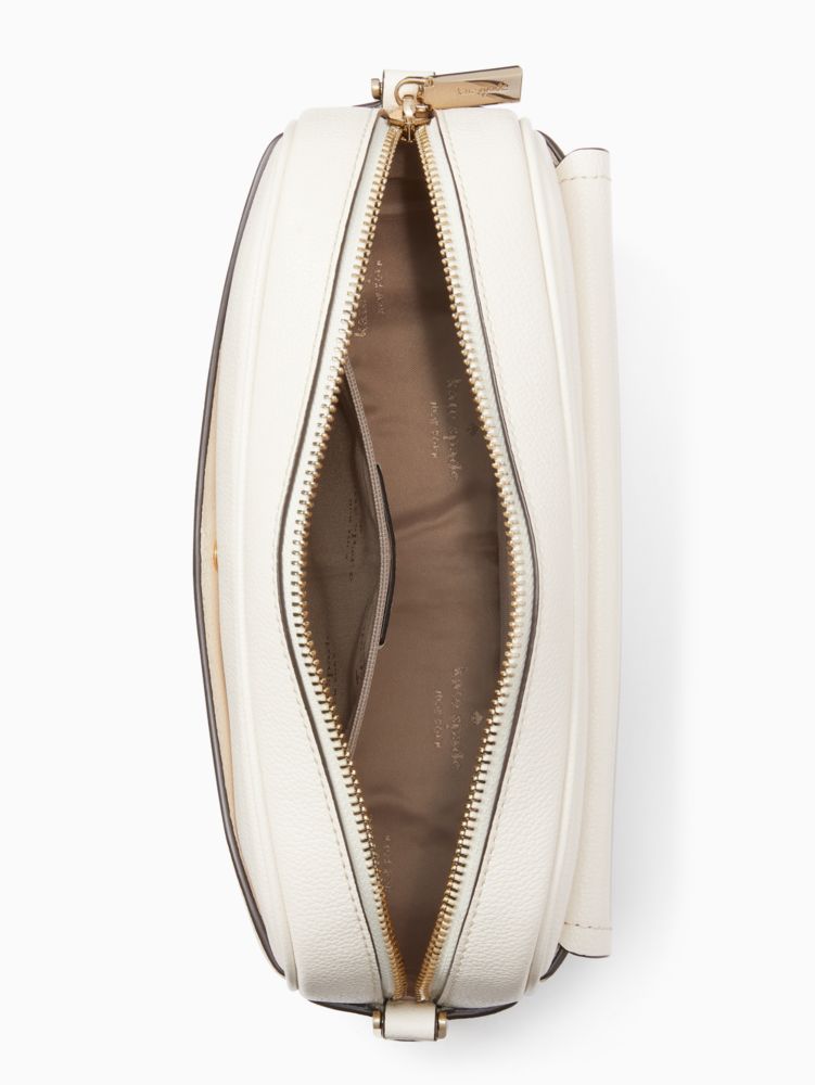 Kate Spade,Rosie Pebbled Leather Small Flap Camera Bag,Leather,Camera Bag,Coin,Metal,Stripe,Logo,Word Embellishment,Lined,...,White