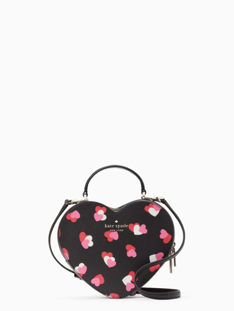 Kate spade love shack flutter hearts printed heart purse crossbody pink  black