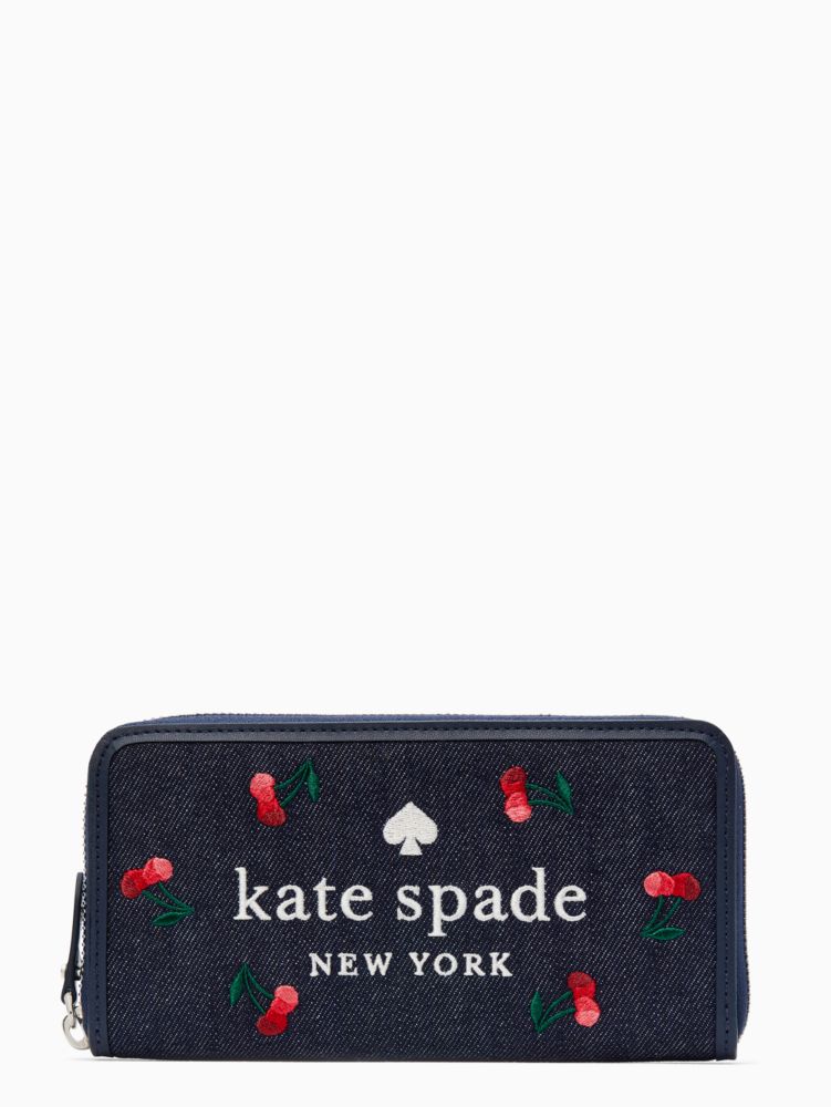 Kate Spade Ella Cherry Embroidered Small Tote Crossbody Denim Blue Multi