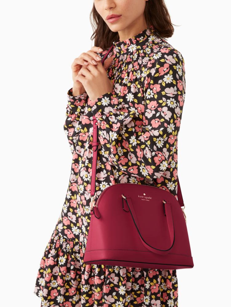 Kate Spade,Sadie Dome Satchel,Leather,Bowler Bag,Logo,Word Embellishment,Lined,Casual,Maroon