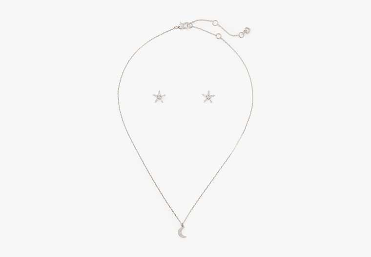 Kate Spade,star & moon pendant & studs set,Clear/Silver