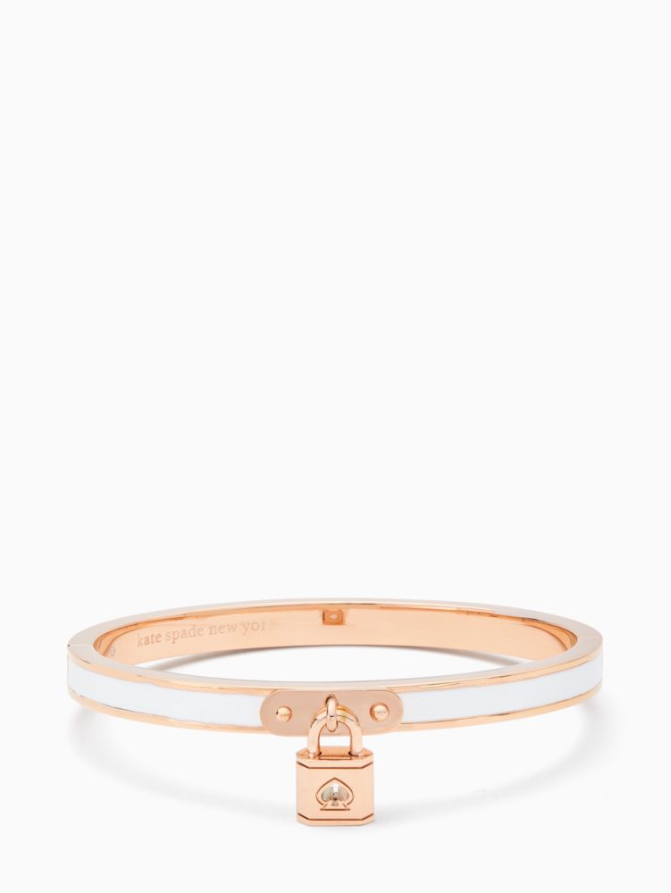 Kate Spade,lock and spade charm bangle,bracelets,White/Rose Gold