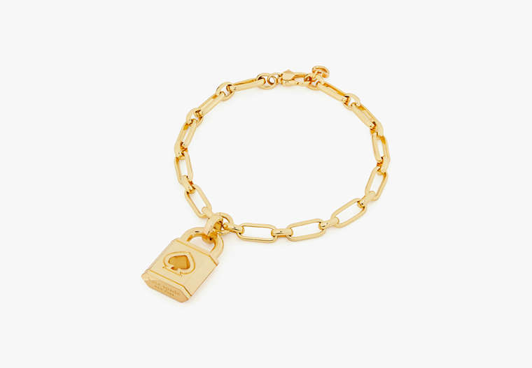 Kate Spade,lock and spade charm bracelet,bracelets,Gold