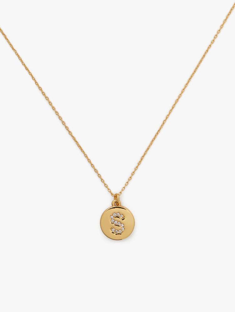 Kate Spade,pave "S" initial mini pendant necklace,necklaces,Clear/Gold