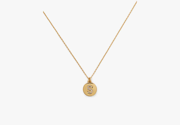 Kate Spade,pave "S" initial mini pendant necklace,necklaces,Clear/Gold