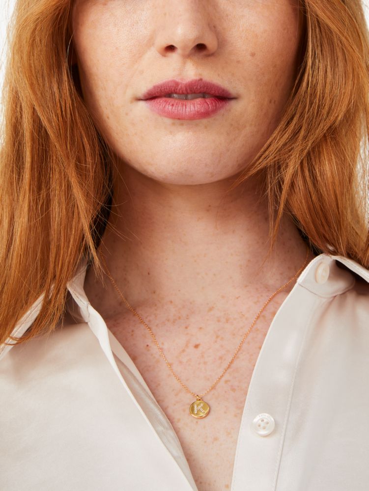Kate Spade,pave "P" initial mini pendant necklace,necklaces,Clear/Gold