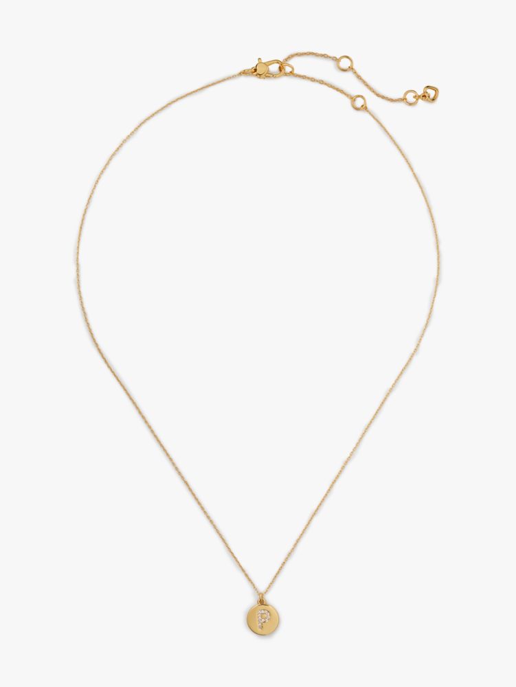 Kate Spade,pave "P" initial mini pendant necklace,necklaces,Clear/Gold