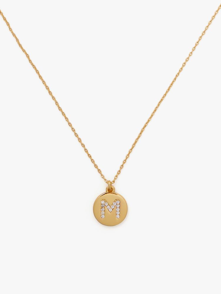 Kate Spade,pave "M" initial mini pendant necklace,necklaces,Clear/Gold