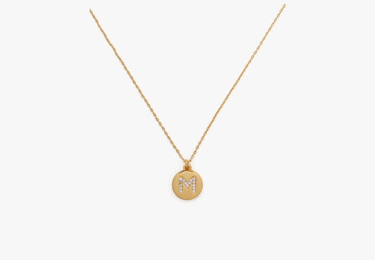 Kate Spade,pave "M" initial mini pendant necklace,necklaces,Clear/Gold