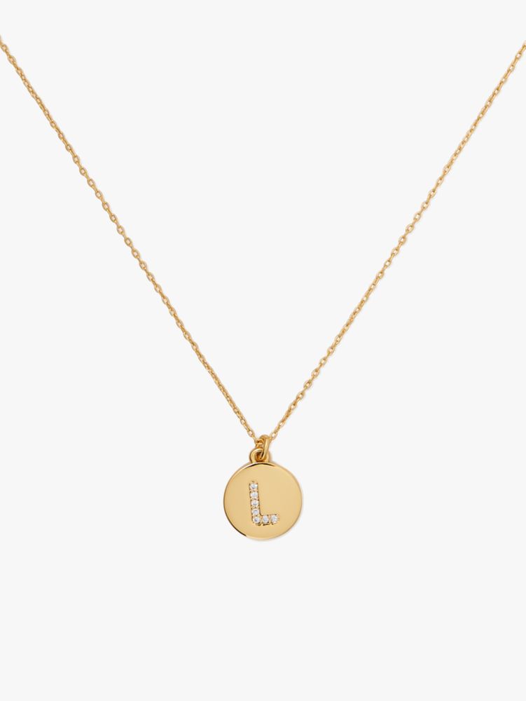 Kate Spade,pave "L" initial mini pendant necklace,necklaces,Clear/Gold