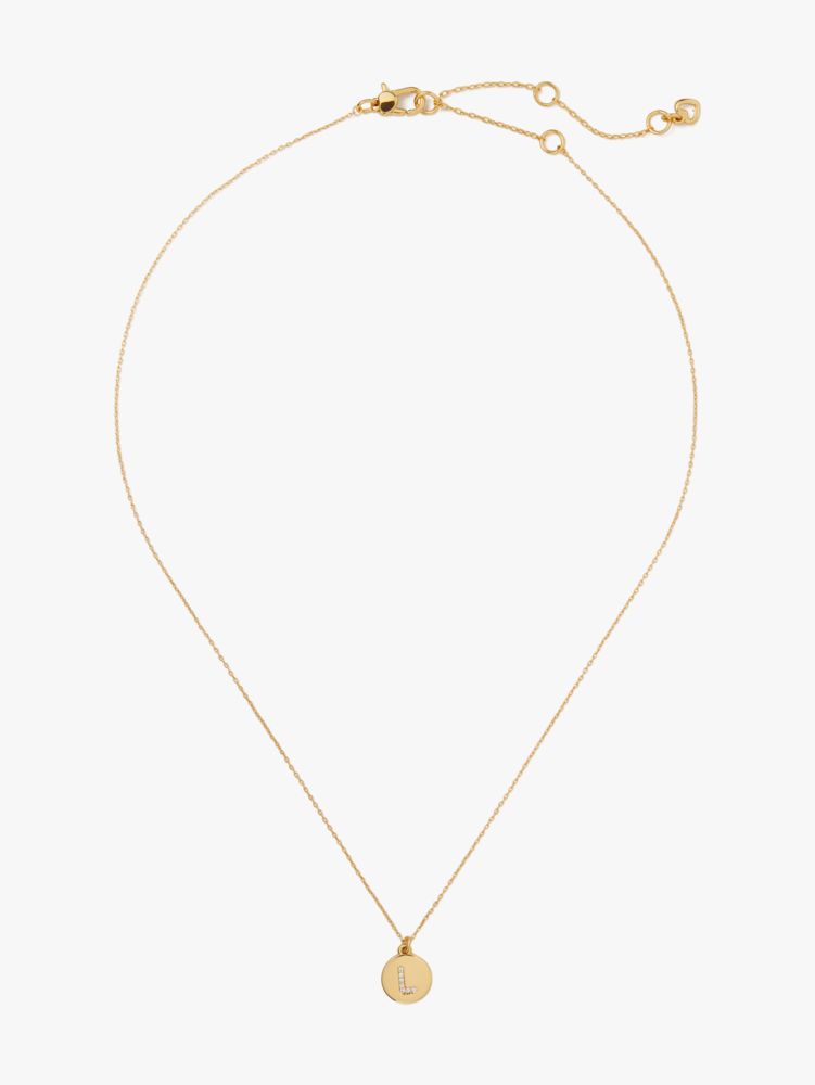 Kate Spade,pave "L" initial mini pendant necklace,necklaces,Clear/Gold